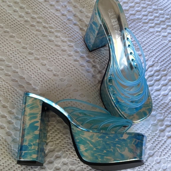 Dolls Kill Shoes - Dolls Kill Club EXX Wet Hot Summer Platform Heels Size 9 M Blue Festival Party